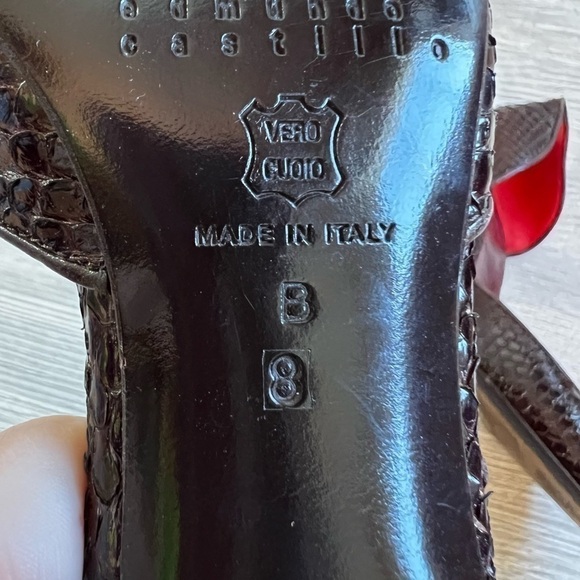 Amazing Edmundo Castillo d’Orsay dark brown leather snake embossed heels size 8 - Picture 9 of 9